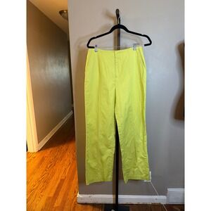 Zara Womens Lime Green Neon Cotton Linen Wide Leg High Waisted Pants Size L